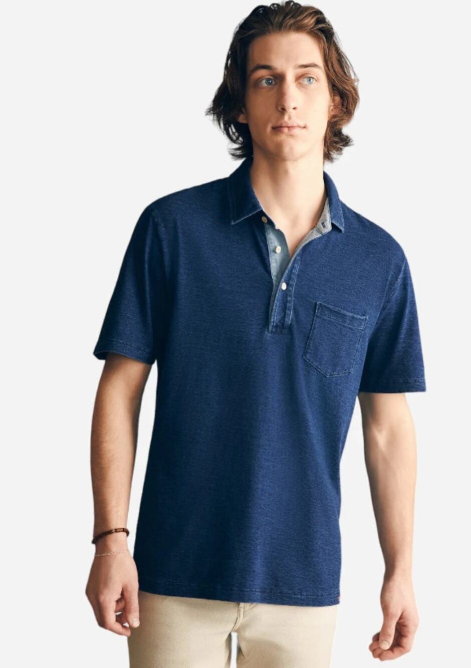 Faherty Blue Polo Shirt Lightweight 100% Cotton Indigo Dyed Men's size Small